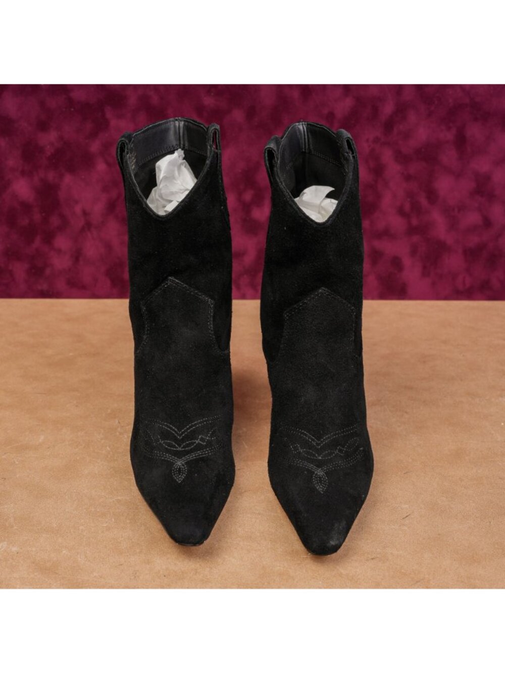 Sam Edelman Women Moe Black Suede Boho Festival Western Heel Boots sz 8 - Picture 2 of 9